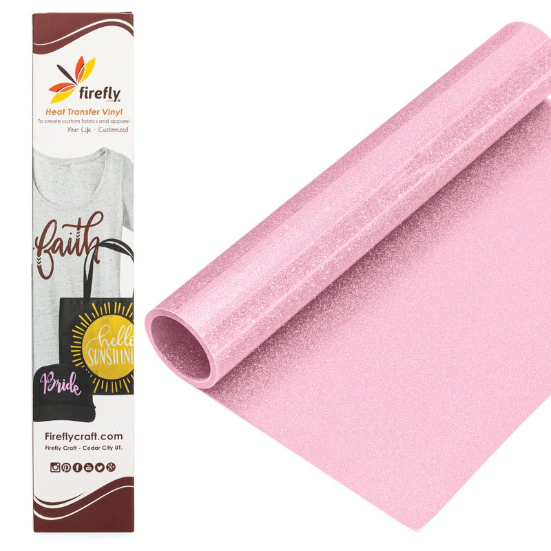 Firefly Craft Glitter Ballet Pastel Pink - Heat Transfer Vinyl - Iron On Fabric Sheets for Shirt Transfers - for Cricut - Heat Press Vinyl - Single Colors or Bundle Multipack- 1 Piece (12" X 20") - Image 1